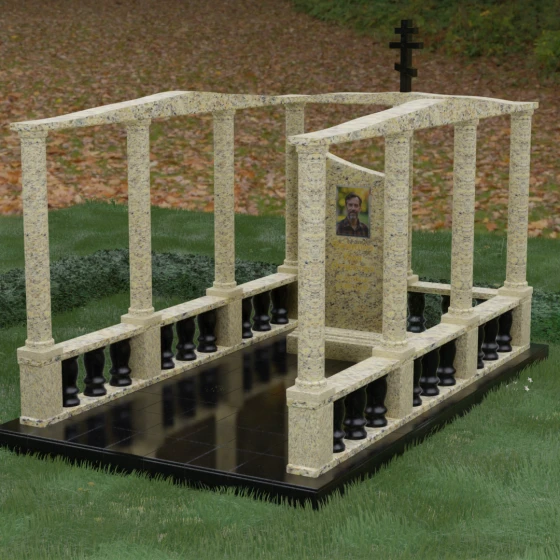 Элитный светский памятник с крестом в Новом Уренгое, гранит Мансуровский, вид 4