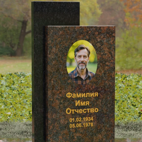 Вертикальный гранитный памятник с православным крестом, гранит Дымовский, в Якутске