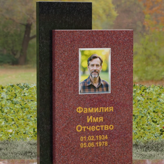 Вертикальный гранитный памятник с православным крестом, гранит Лезниковский, в Якутске