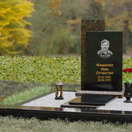 Вертикальный гранитный памятник с православным крестом, гранит Габбро-диабаз, вид 4, в Якутске