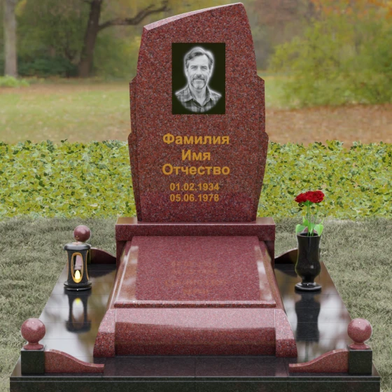 Комбинированный вертикальный светский памятник во Владивостоке, гранит Лезниковский, вид 2