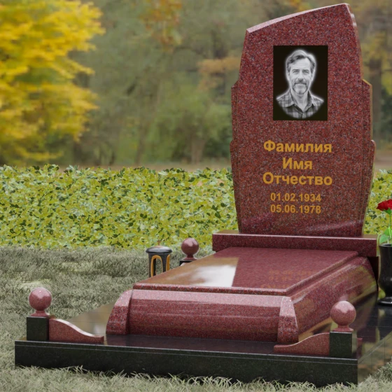Комбинированный вертикальный светский памятник во Владивостоке, гранит Лезниковский, вид 4