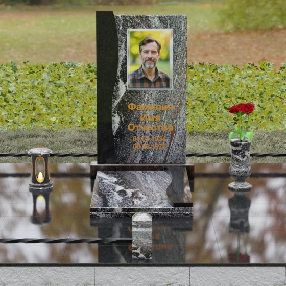 Гранитный вертикальный памятник для одного в Новосибирске, гранит амфиболит, вид 2