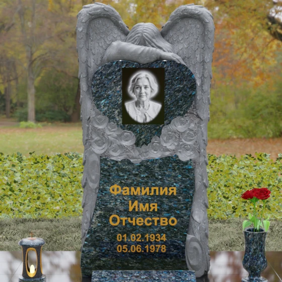 Вертикальный гранитный памятник в Томске, гранит Блю Перл