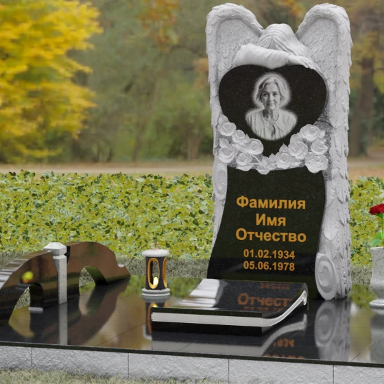 Вертикальный гранитный памятник в Томске, гранит Габбро-диабаз, вид 4