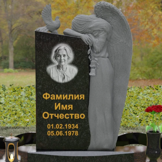 Элитный комбинированный вертикальный светский памятник во Владивостоке, гранит Габбро-диабаз