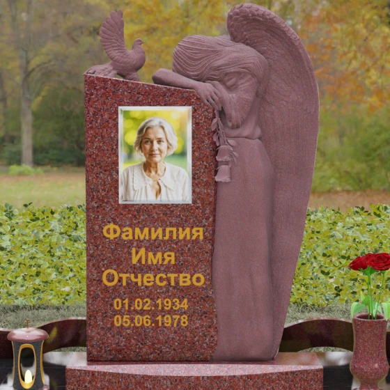 Элитный комбинированный вертикальный светский памятник во Владивостоке, гранит Лезниковский