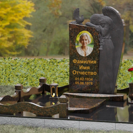 Элитный комбинированный вертикальный светский памятник во Владивостоке, гранит Дымовский, вид 4