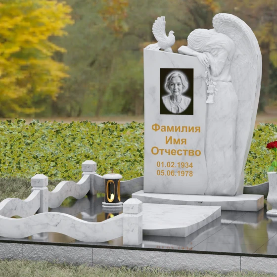 Элитный комбинированный вертикальный светский памятник во Владивостоке, мрамор Тассос, вид 4