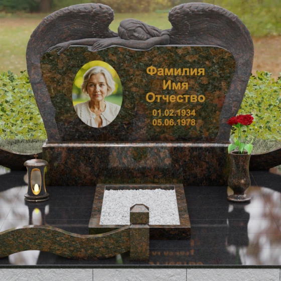 Элитный гранитный горизонтальный памятник в Ставрополе, гранит Дымовский, вид 2