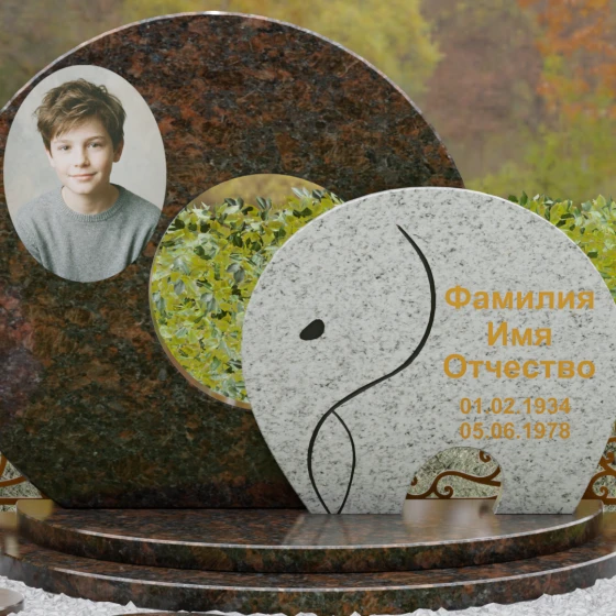 Комбинированный горизонтальный памятник в Барнауле, гранит Дымовский