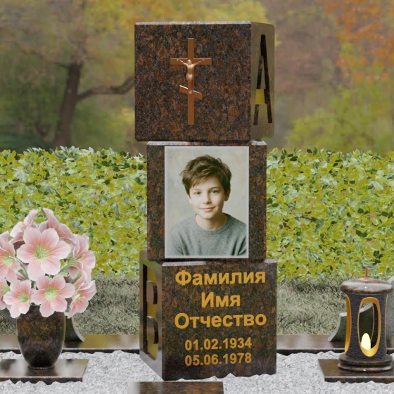 Православный гранитный памятник с крестом в Тюмени, гранит Дымовский