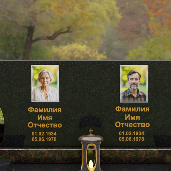 Горизонтальный памятник для двоих в Кемерово, гранит Габбро-диабаз
