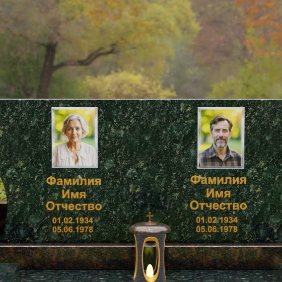 Горизонтальный памятник для двоих в Кемерово, гранит Балтик грин
