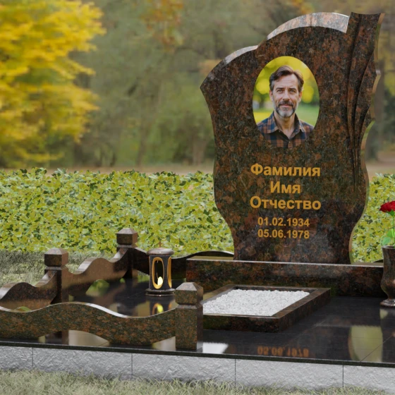 Гранитный вертикальный памятник светский в Барнауле, гранит Дымовский, вид 4