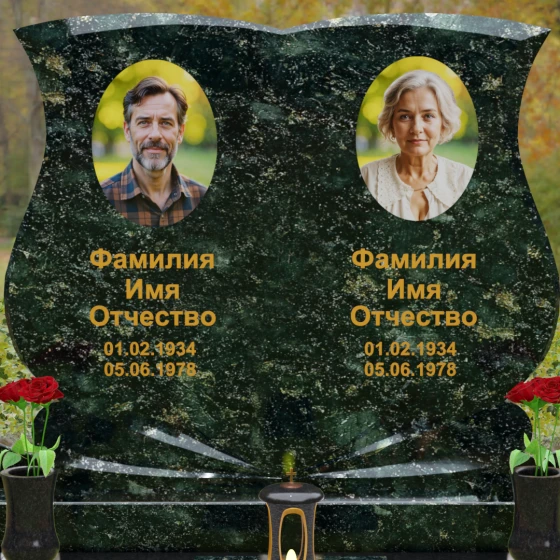 Горизонтальный гранитный памятник для двоих во Владивостоке, гранит Балтик грин
