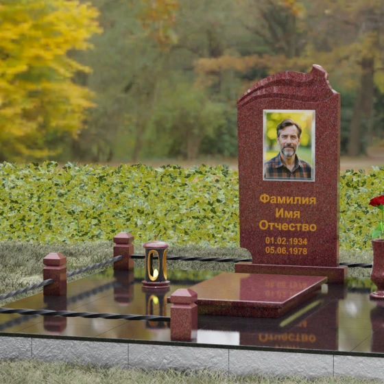 Вертикальный гранитный светский памятник в Альметьевске, гранит Лезниковский, вид 4