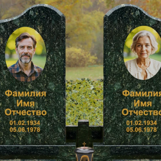 Памятник гранитный двойной с волнообразным верхом, гранит Балтик грин, в Якутске