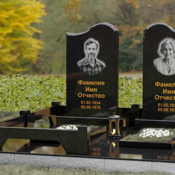 Памятник гранитный двойной с волнообразным верхом, гранит Габбро-диабаз, вид 4, в Якутске