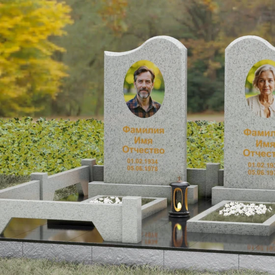 Памятник гранитный двойной с волнообразным верхом, гранит Мансуровский, вид 4, в Якутске