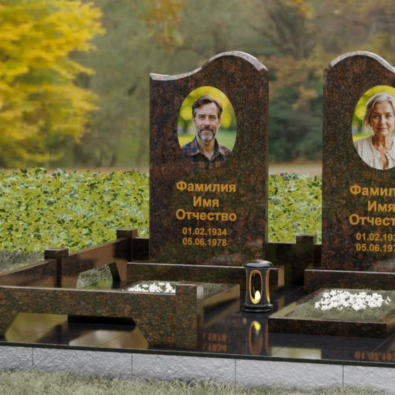 Памятник гранитный двойной с волнообразным верхом, гранит Дымовский, вид 4, в Якутске