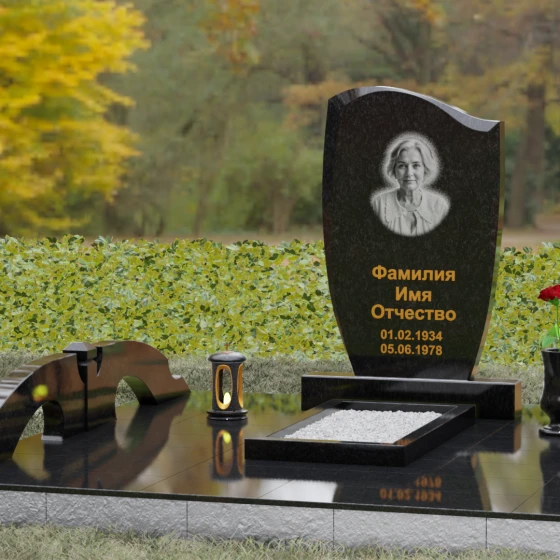 Гранитный монумент с волной и фактурным срезом, гранит Габбро-диабаз, вид 4