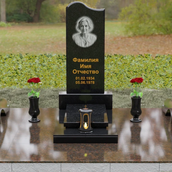 Гранитный вертикальный светский памятник в Барнауле, гранит Габбро-диабаз, вид 2