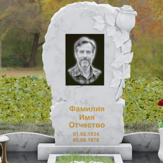 Ритуальное изделие из Гранита с рельефной розой, мрамор Тассос, в Якутске