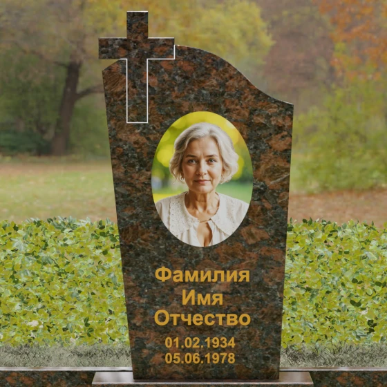 Вертикальный гранитный памятник с крестом в Воронеже, гранит Дымовский