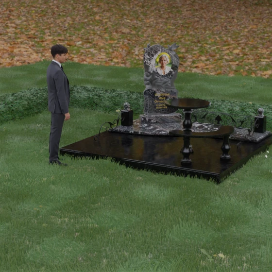 Гранитный православный памятник с крестом в Сургуте, гранит амфиболит, вид 4