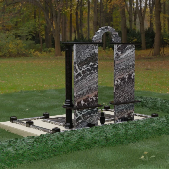 Гранитный вертикальный памятник для двоих во Владивостоке, гранит амфиболит, вид 3