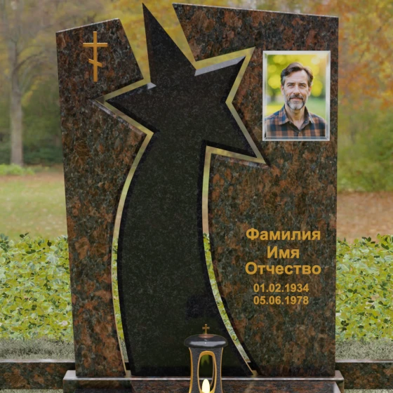 Православный вертикальный памятник на одного в Салехарде, гранит Дымовский