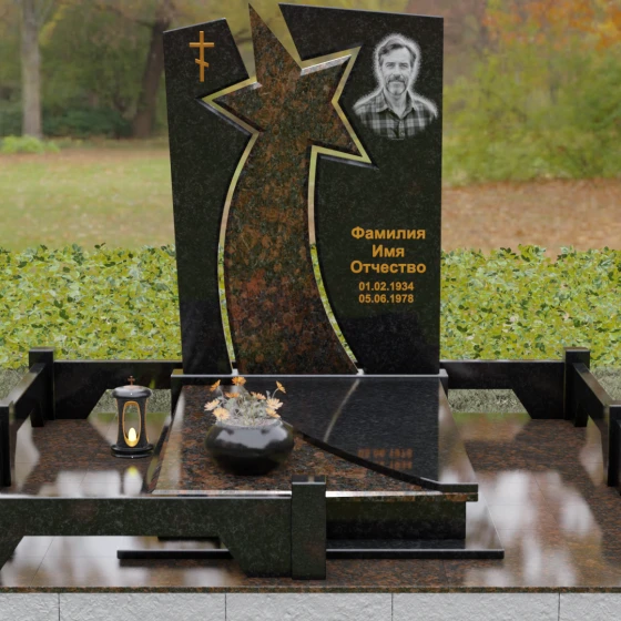 Православный вертикальный памятник на одного в Салехарде, гранит Габбро-диабаз, вид 2