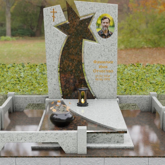 Православный вертикальный памятник на одного в Салехарде, гранит Мансуровский, вид 2