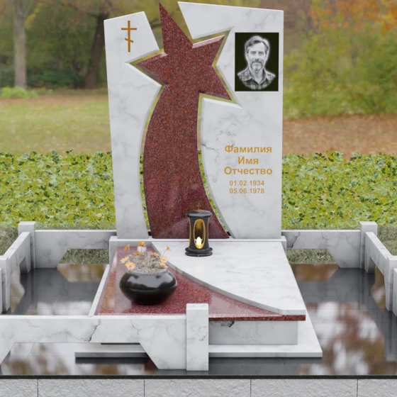 Православный вертикальный памятник на одного в Салехарде, мрамор Тассос, вид 2