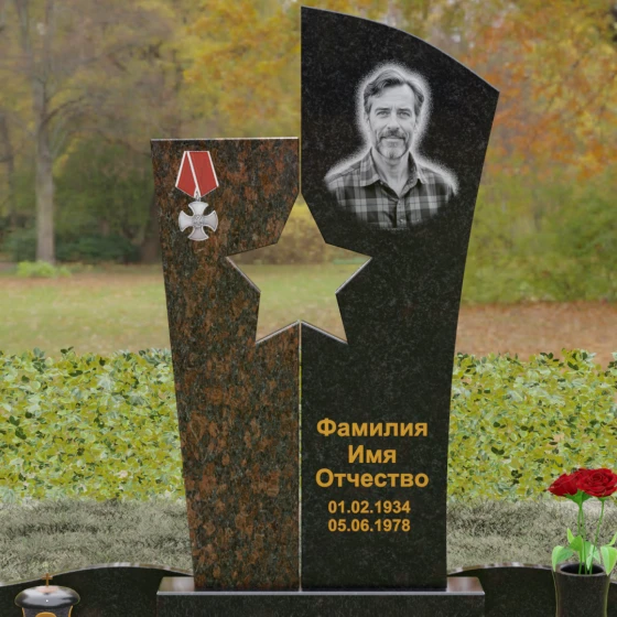 Вертикальный комбинированный памятник для одного в Ставрополе, гранит Габбро-диабаз