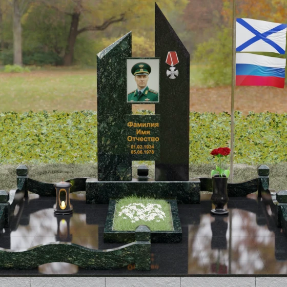 Комбинированный памятник с орденом Мужества, гранит Балтик грин, вид 2
