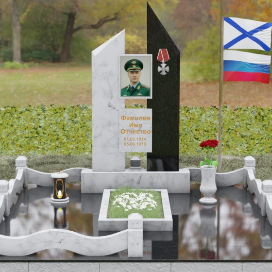 Комбинированный памятник с орденом Мужества, мрамор Тассос, вид 2
