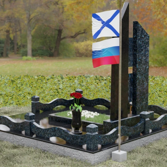 Комбинированный памятник с орденом Мужества, гранит Блю Перл, вид 3
