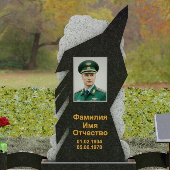 Вертикальный комбинированный памятник для одного в Ставрополе, гранит Габбро-диабаз
