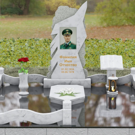 Вертикальный комбинированный памятник для одного в Ставрополе, мрамор Тассос, вид 2