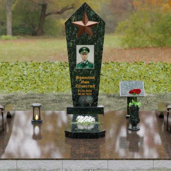 Вертикальный Гранитный памятник на одного в Салехарде, гранит Балтик грин, вид 2