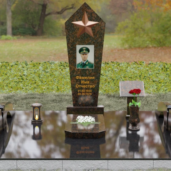 Вертикальный Гранитный памятник на одного в Салехарде, гранит Дымовский, вид 2