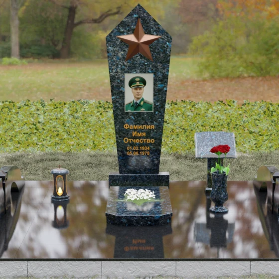 Вертикальный Гранитный памятник на одного в Салехарде, гранит Блю Перл, вид 2