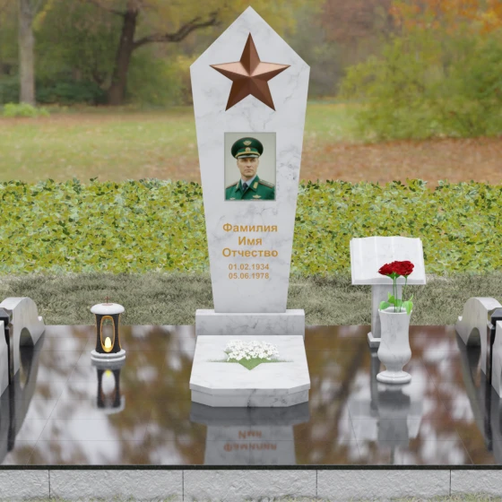Вертикальный Гранитный памятник на одного в Салехарде, мрамор Тассос, вид 2