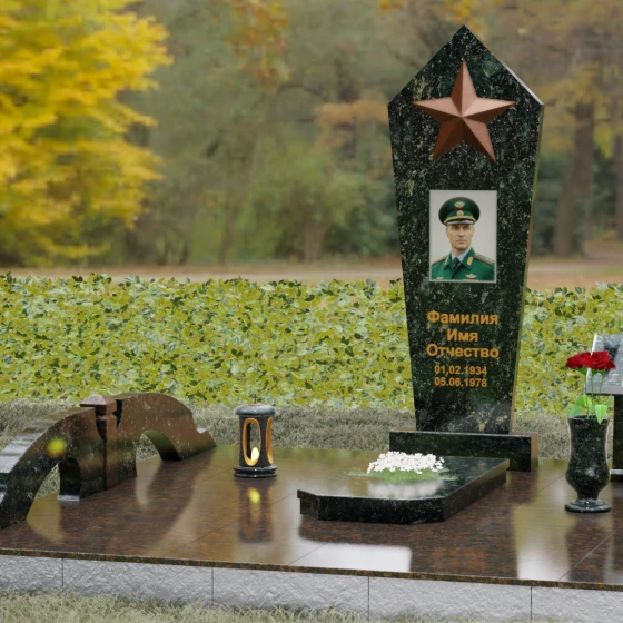 Вертикальный Гранитный памятник на одного в Салехарде, гранит Балтик грин, вид 4
