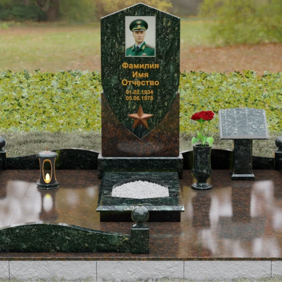 Вертикальный Комбинированный памятник на одного в Салехарде, гранит Балтик грин, вид 2