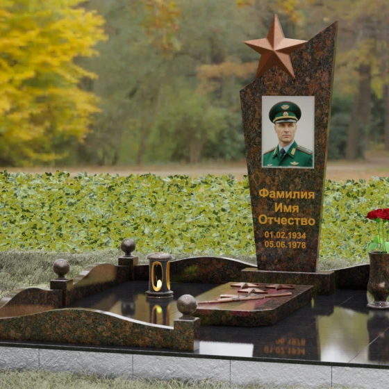 Гранитный монумент со звездой и диагональным срезом, гранит Дымовский, вид 4, в Якутске