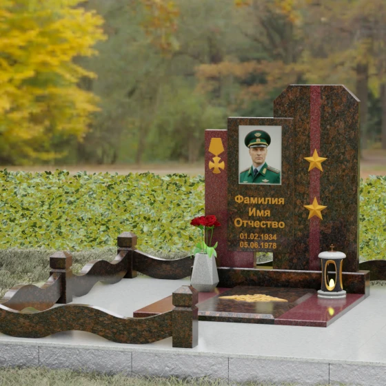 Комбинированный вертикальный памятник в Ставрополе, гранит Дымовский, вид 4