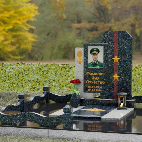 Комбинированный вертикальный памятник в Ставрополе, гранит Блю Перл, вид 4